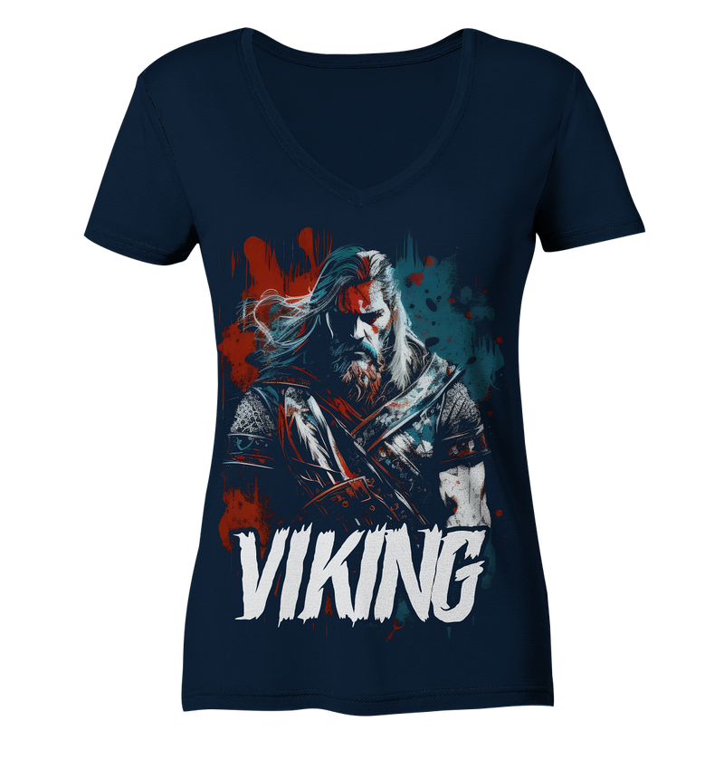 Laden Sie das Bild in Galerie -Viewer, V-Ausschnitt Shirt für Damen Frauen T-Shirt Wikinger Nordmann Odin Valhalla 7280
