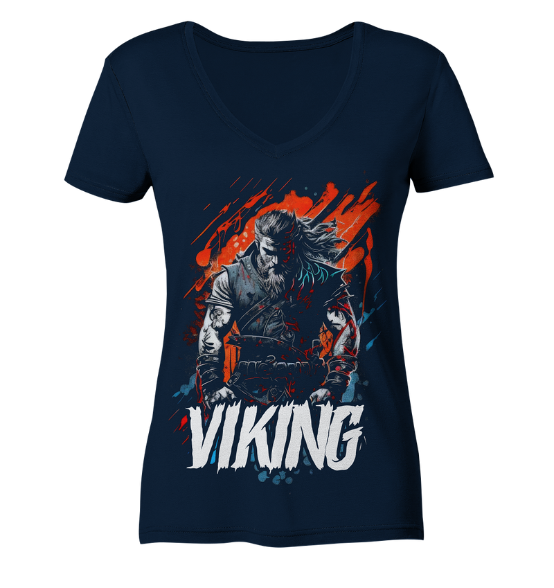 Laden Sie das Bild in Galerie -Viewer, V-Ausschnitt Shirt für Damen Frauen T-Shirt Wikinger Nordmann Odin Valhalla 7887
