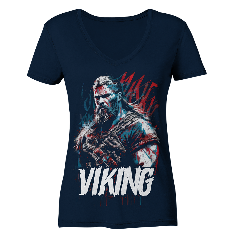 Laden Sie das Bild in Galerie -Viewer, V-Ausschnitt Shirt für Damen Frauen T-Shirt Wikinger Nordmann Odin Valhalla 9450
