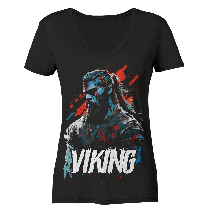 Laden Sie das Bild in Galerie -Viewer, V-Ausschnitt Shirt für Damen Frauen T-Shirt Wikinger Nordmann Odin Valhalla 6975
