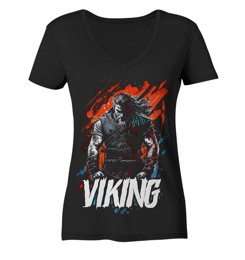 Laden Sie das Bild in Galerie -Viewer, V-Ausschnitt Shirt für Damen Frauen T-Shirt Wikinger Nordmann Odin Valhalla 7887
