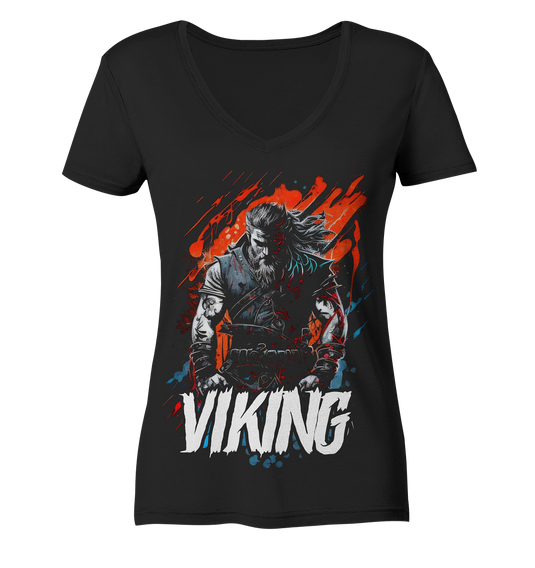 V-Ausschnitt Shirt für Damen Frauen T-Shirt Wikinger Nordmann Odin Valhalla 7887