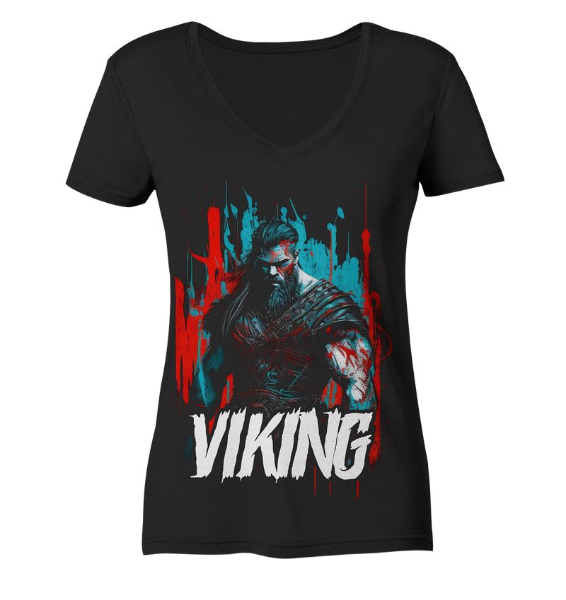 Laden Sie das Bild in Galerie -Viewer, V-Ausschnitt Shirt für Damen Frauen T-Shirt Wikinger Nordmann Odin Valhalla 6754

