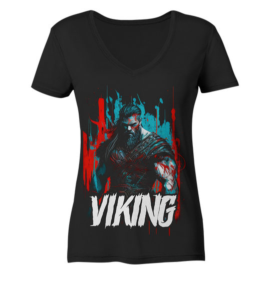 V-Ausschnitt Shirt für Damen Frauen T-Shirt Wikinger Nordmann Odin Valhalla 6754