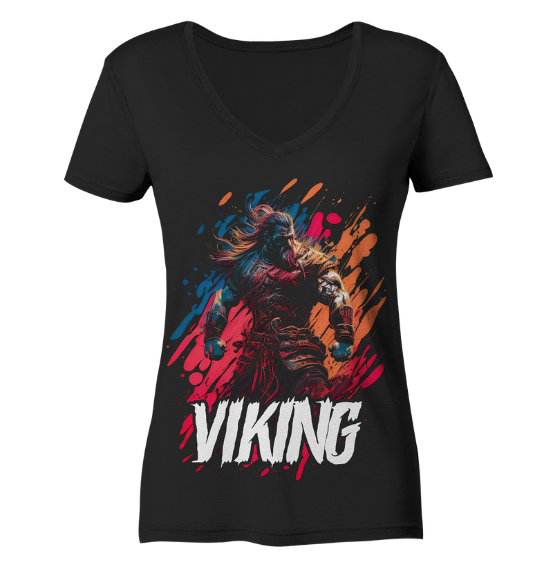 Laden Sie das Bild in Galerie -Viewer, V-Ausschnitt Shirt für Damen Frauen T-Shirt Wikinger Nordmann Odin Valhalla 6076
