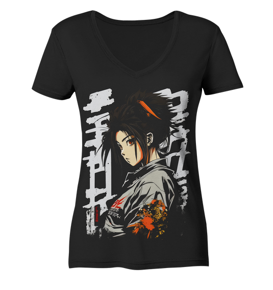 V-Ausschnitt Shirt für Damen Frauen T-Shirt Anime und Manga mit Kanji im Streetwear Look 9303