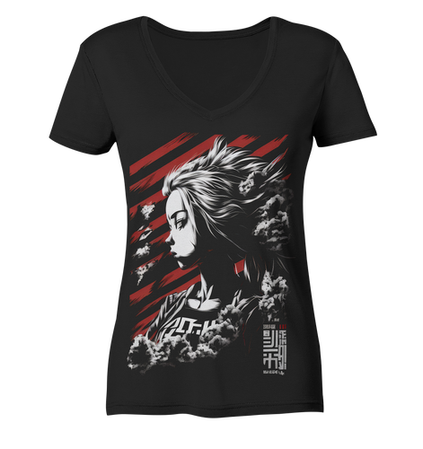V-Ausschnitt Shirt für Damen Frauen T-Shirt Anime und Manga mit Kanji im Streetwear Look 8705