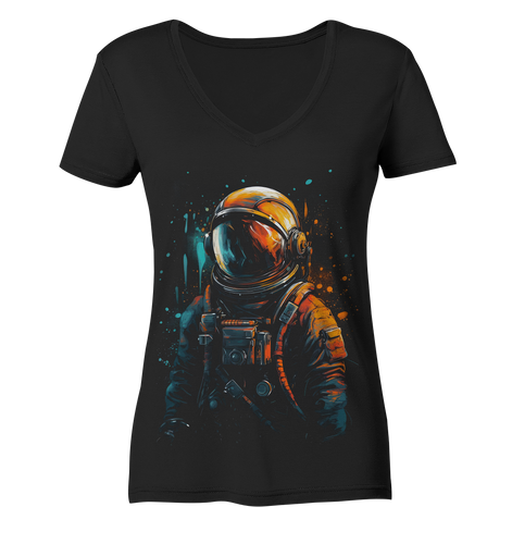 V-Ausschnitt Shirt für Damen Frauen T-Shirt Astronaut Retro NASA Universum 4288 - DragonHive