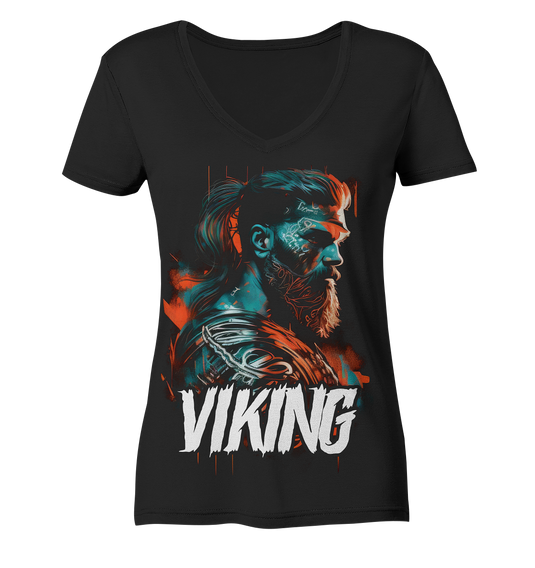 V-Ausschnitt Shirt für Damen Frauen T-Shirt Wikinger Nordmann Odin Valhalla 5562