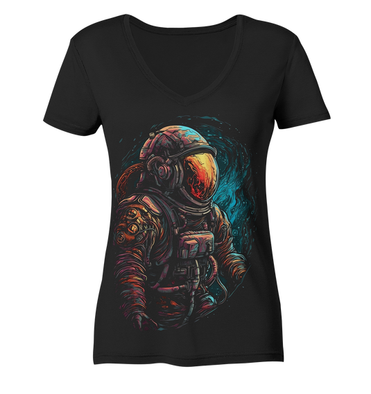 V-Ausschnitt Shirt für Damen Frauen T-Shirt Astronaut Retro NASA Universum 2481 - DragonHive