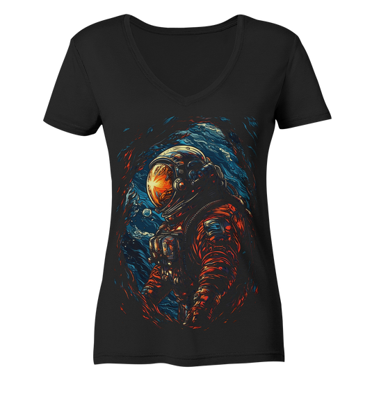V-Ausschnitt Shirt für Damen Frauen T-Shirt Astronaut Retro NASA Universum 2446