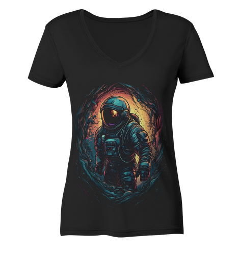 V-Ausschnitt Shirt für Damen Frauen T-Shirt Astronaut Retro NASA Universum 9561 - DragonHive