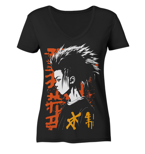 V-Ausschnitt Shirt für Damen Frauen T-Shirt Anime und Manga mit Kanji im Streetwear Look 8764
