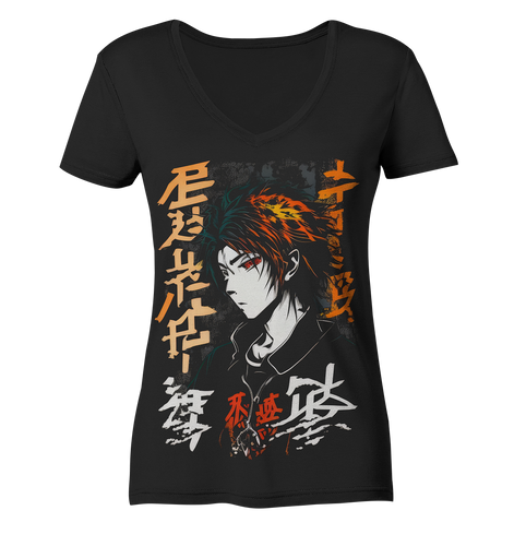 V-Ausschnitt Shirt für Damen Frauen T-Shirt Anime und Manga mit Kanji im Streetwear Look 8322