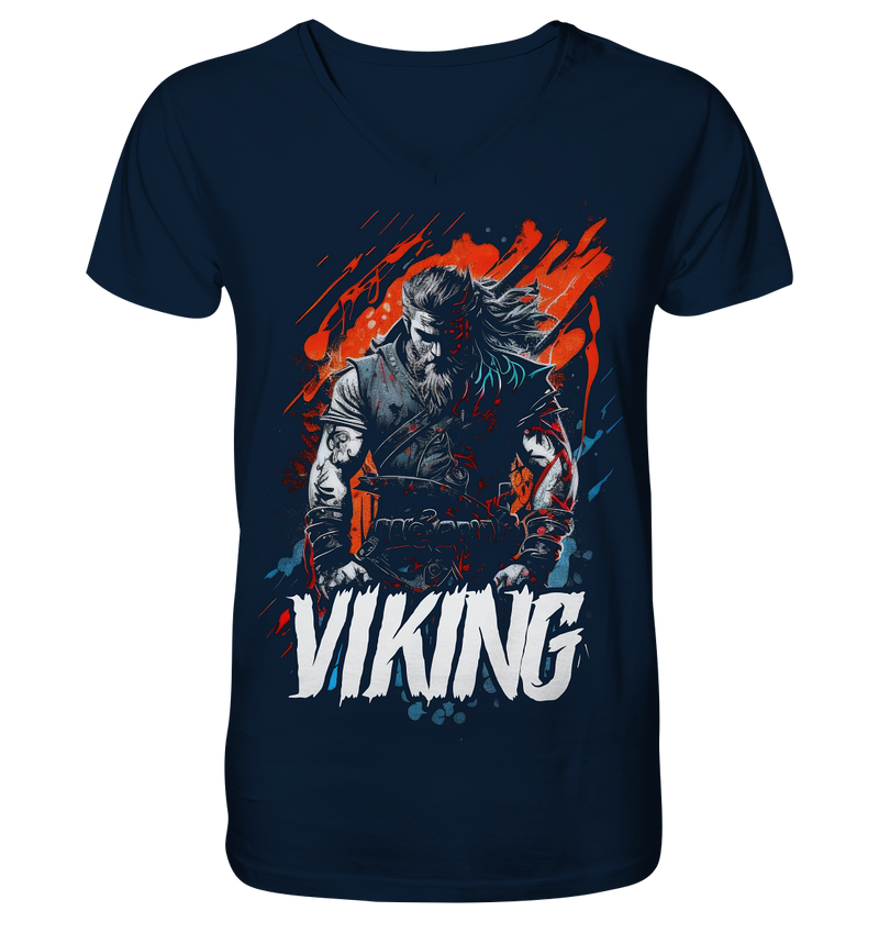 Laden Sie das Bild in Galerie -Viewer, V-Ausschnitt Shirt für Herren Männer T-Shirt Wikinger Nordmann Odin Valhalla 7887
