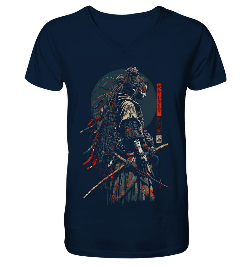 Laden Sie das Bild in Galerie -Viewer, V-Ausschnitt Shirt für Herren Männer T-Shirt Samurai Bushido Japan Katana 9761
