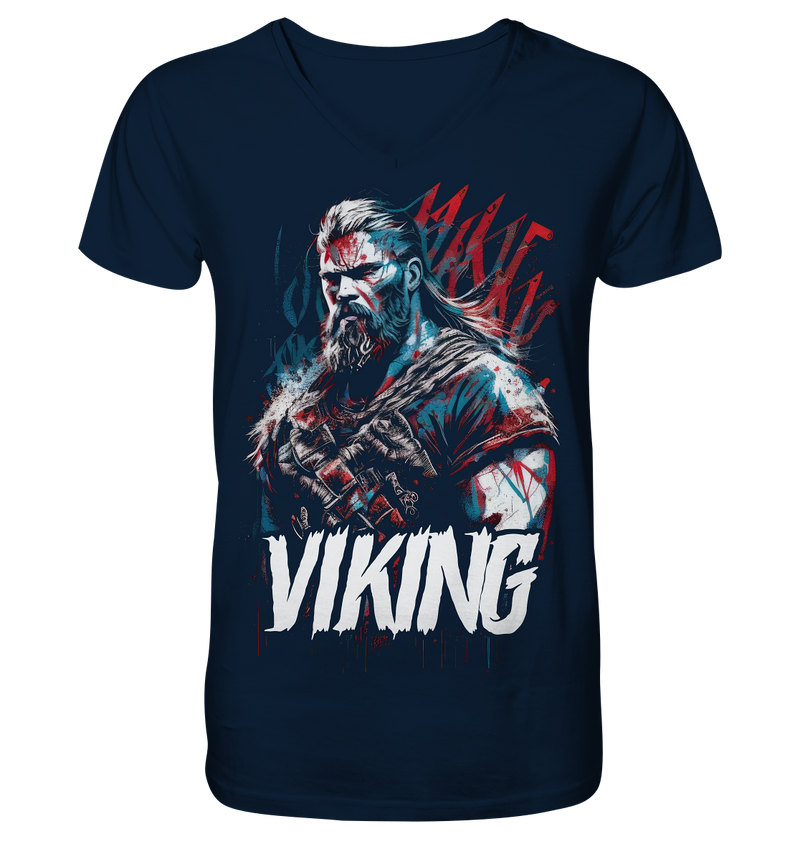 Laden Sie das Bild in Galerie -Viewer, V-Ausschnitt Shirt für Herren Männer T-Shirt Wikinger Nordmann Odin Valhalla 9450
