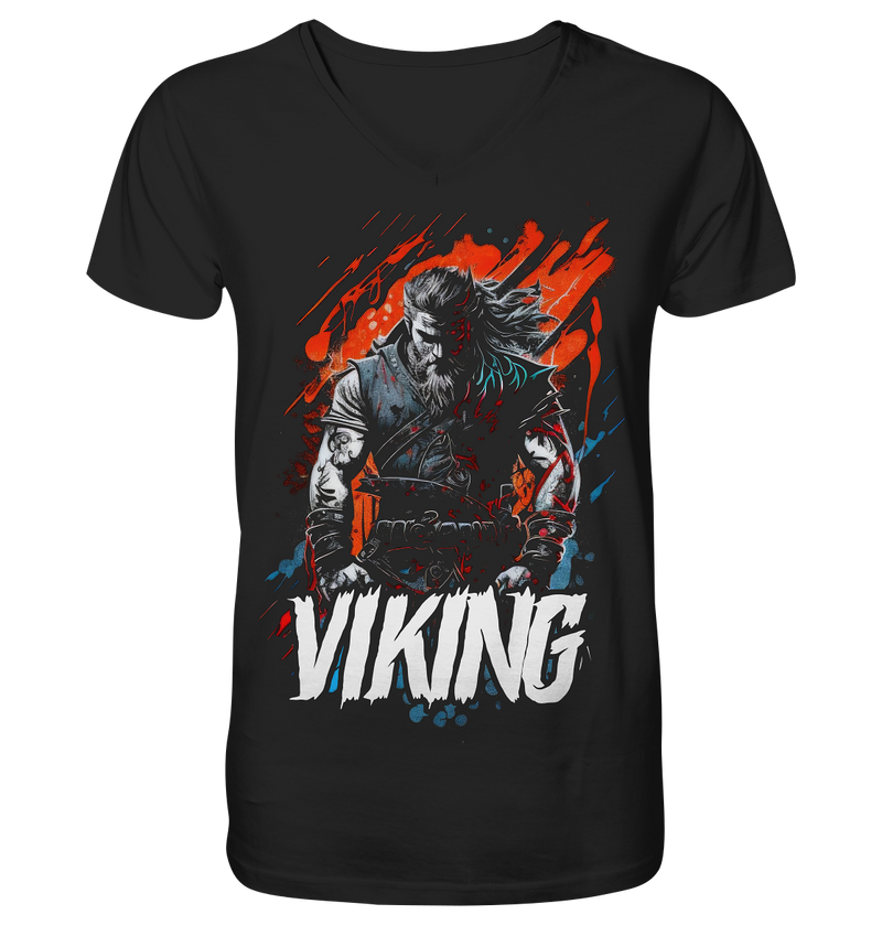 Laden Sie das Bild in Galerie -Viewer, V-Ausschnitt Shirt für Herren Männer T-Shirt Wikinger Nordmann Odin Valhalla 7887
