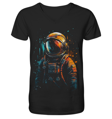 V-Ausschnitt Shirt für Herren Männer T-Shirt Astronaut Retro NASA Universum 4288 - DragonHive