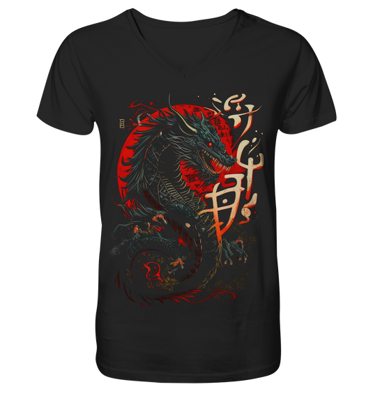 V-Ausschnitt Shirt für Herren Männer T-Shirt Dragon - Samurai Bushido Japan Katana Drache 3952 - DragonHive