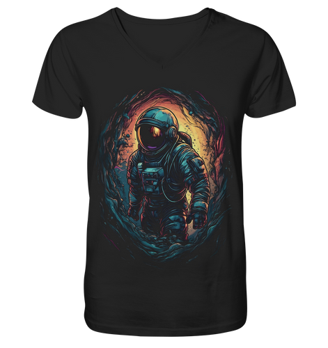 V-Ausschnitt Shirt für Herren Männer T-Shirt Astronaut Retro NASA Universum 9561 - DragonHive