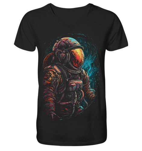 V-Ausschnitt Shirt für Herren Männer T-Shirt Astronaut Retro NASA Universum 2481 - DragonHive