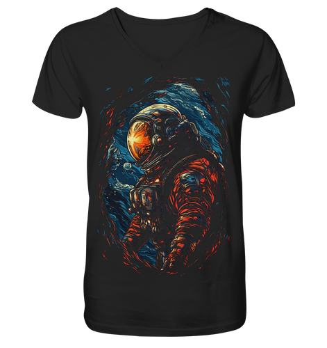 V-Ausschnitt Shirt für Herren Männer T-Shirt Astronaut Retro NASA Universum 2446