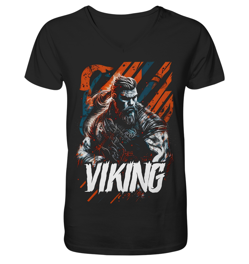Laden Sie das Bild in Galerie -Viewer, V-Ausschnitt Shirt für Herren Männer T-Shirt Wikinger Nordmann Odin Valhalla 9550
