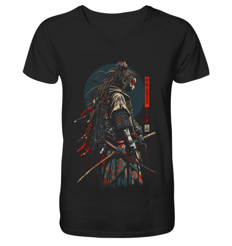 V-Ausschnitt Shirt für Herren Männer T-Shirt Samurai Bushido Japan Katana 9761
