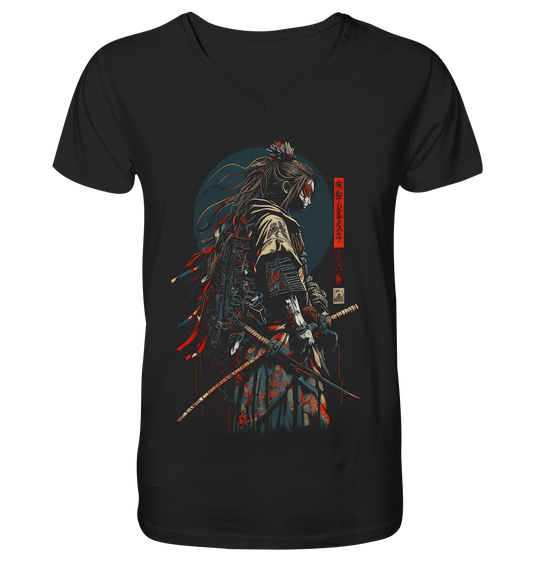 V-Ausschnitt Shirt für Herren Männer T-Shirt Samurai Bushido Japan Katana 9761