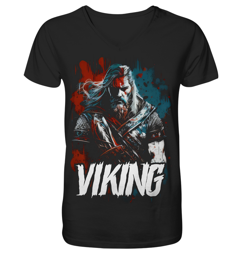 Laden Sie das Bild in Galerie -Viewer, V-Ausschnitt Shirt für Herren Männer T-Shirt Wikinger Nordmann Odin Valhalla 7280
