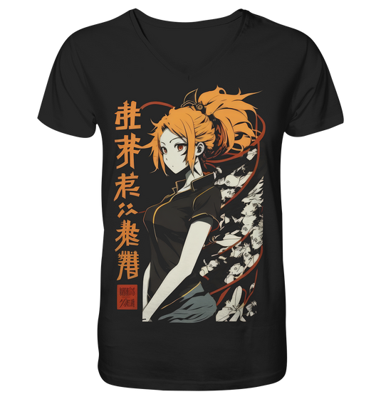 V-Ausschnitt Shirt für Herren Männer T-Shirt Anime und Manga mit Kanji im Streetwear Look 5654