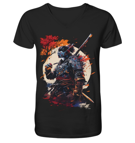 V-Ausschnitt Shirt für Herren Männer T-Shirt Samurai Bushido Japan Katana 2374
