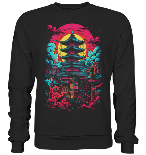 Herren Sweatshirt Pullover Unisex für Damen und Herren Anime Samurai Bushido Japan Japanischer Tempel 8184 Sweatshirts Dragon-Hive Jet Black S 