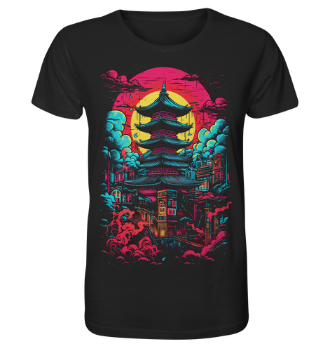 Herren T-Shirt Anime Samurai Bushido Japan Japanischer Tempel 8184 Unisex-Shirts Dragon-Hive Black S 
