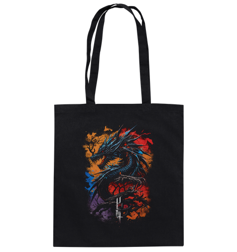 Cotton bag tote bag printed Size: 38x42 cm Dragon - Samurai Bushido Japan Katana Dragon 1582