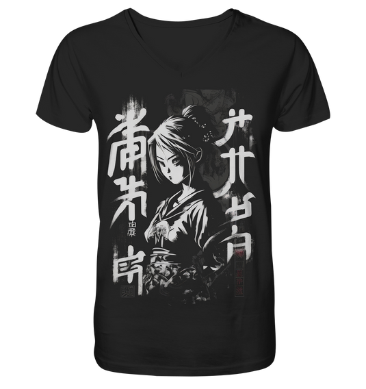 V-neck shirt for men Men's anime and manga t-shirt with kanji in streetwear look 7118