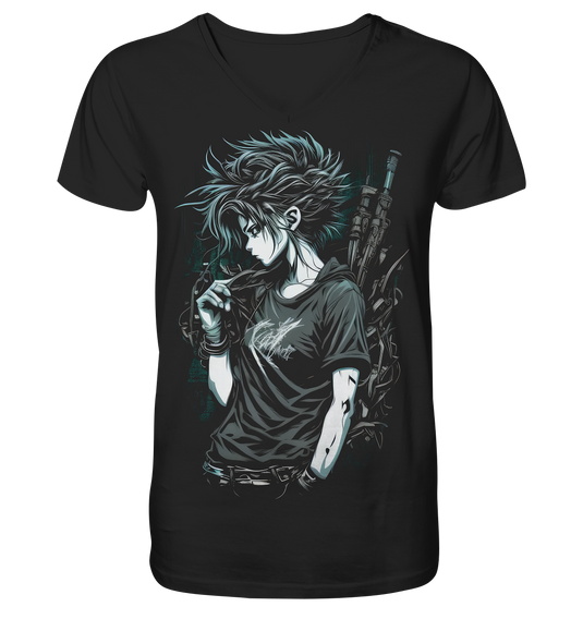 V-neck shirt for men Men's anime and manga t-shirt with kanji in streetwear look 7504
